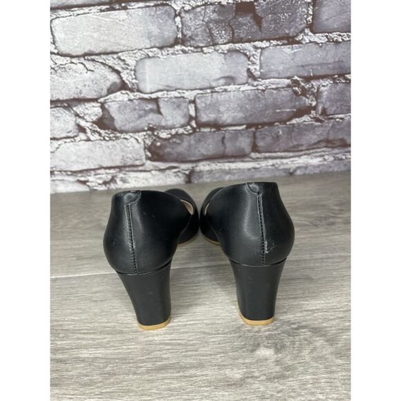 Shoes of Prey Black Leather Round Toe Pumps Block Heels Women’s Sz 4M US/34EU - Picture 3 of 16